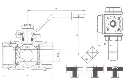 內螺紋三通球閥結構圖